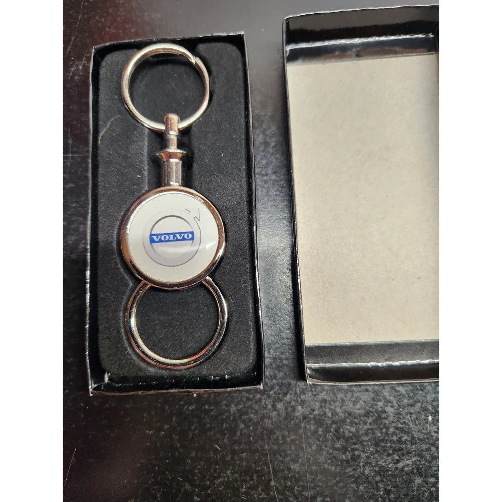 Volvo Keychain Key Ring Swivel Design Car Logo Silver Fan Gift Box